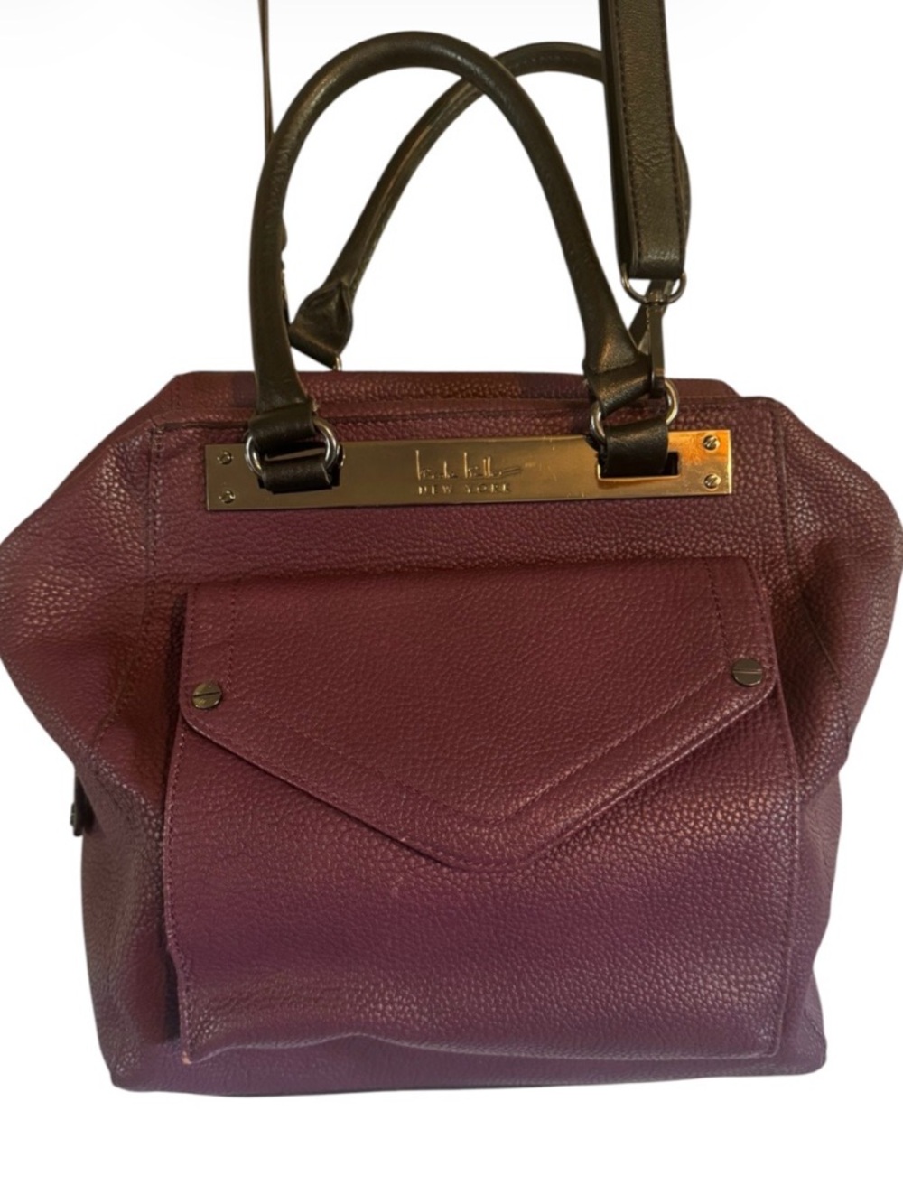 Nichole Miller Purple Pebbled Leather Satchel with Black Handles